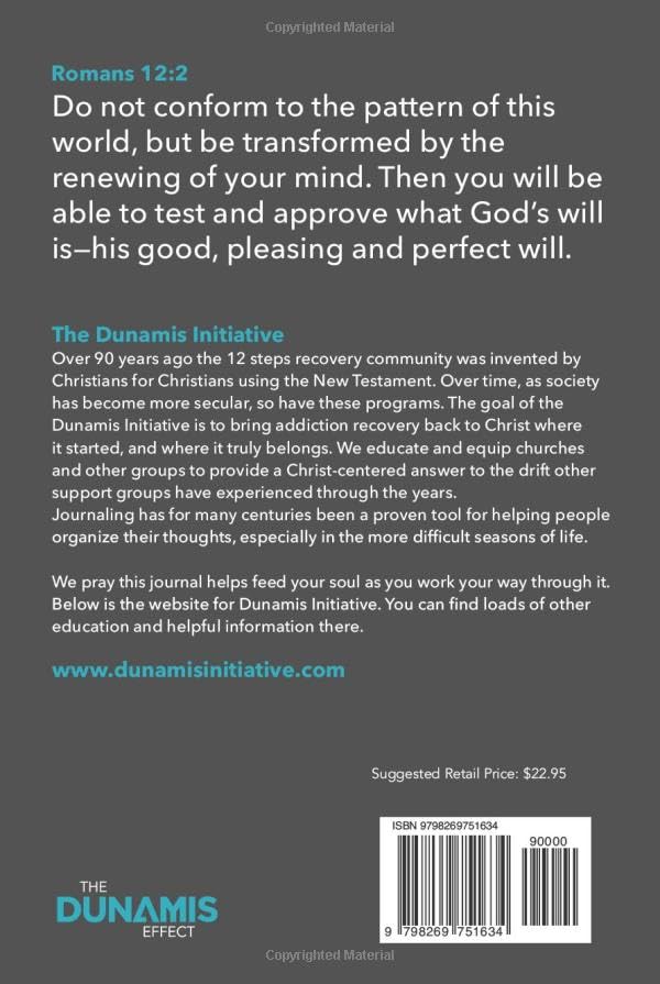 Back cover with Romans 12:2, Dunamis Initiative mission statement, website link, and ISBN barcode.
